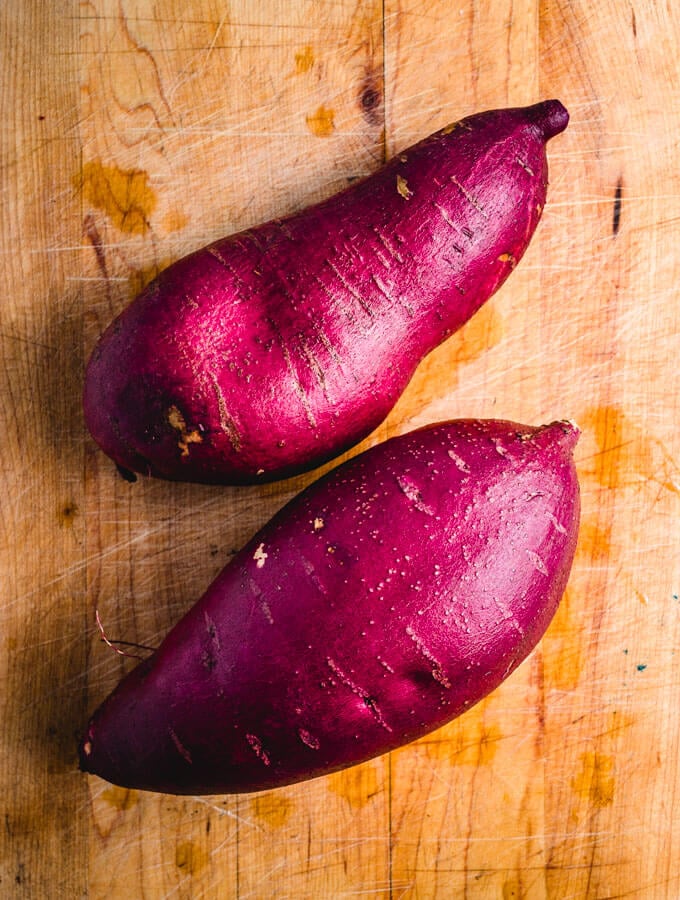 Japanese sweet potatoes used in the easy roasted miso sweet potato recipe.