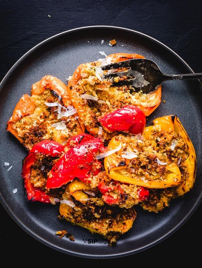 Italian roasted peppers with seasoned breadcrumbs featured image.