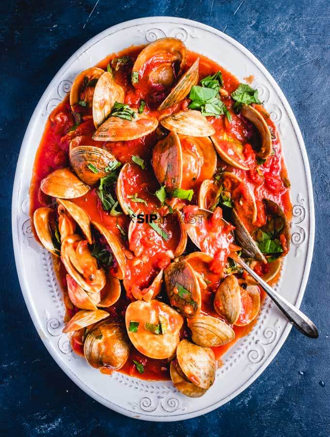 The Clams in Red Sauce finished and plated.