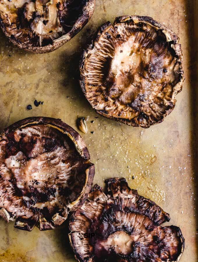 Baked portobello mushrooms removed from oven.