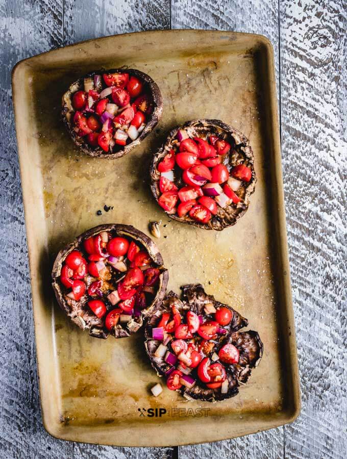 Portobellos stuffed with bruschetta.