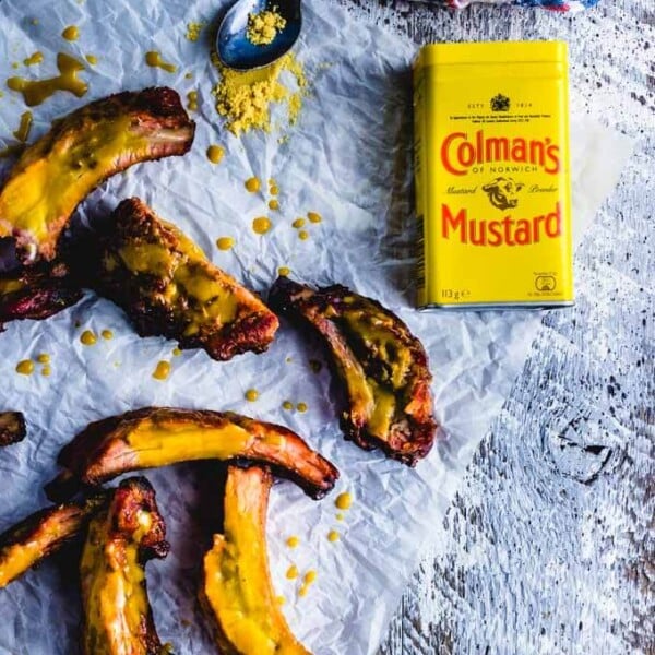 Colman's Mustard ribs all cut up.