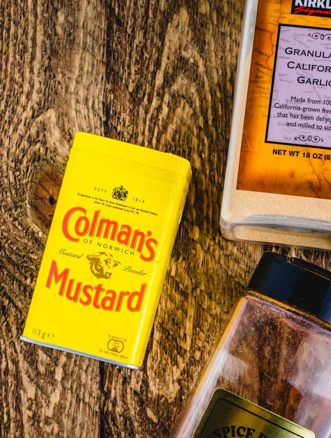 Colman's Mustard, garlic powder, and paprika.