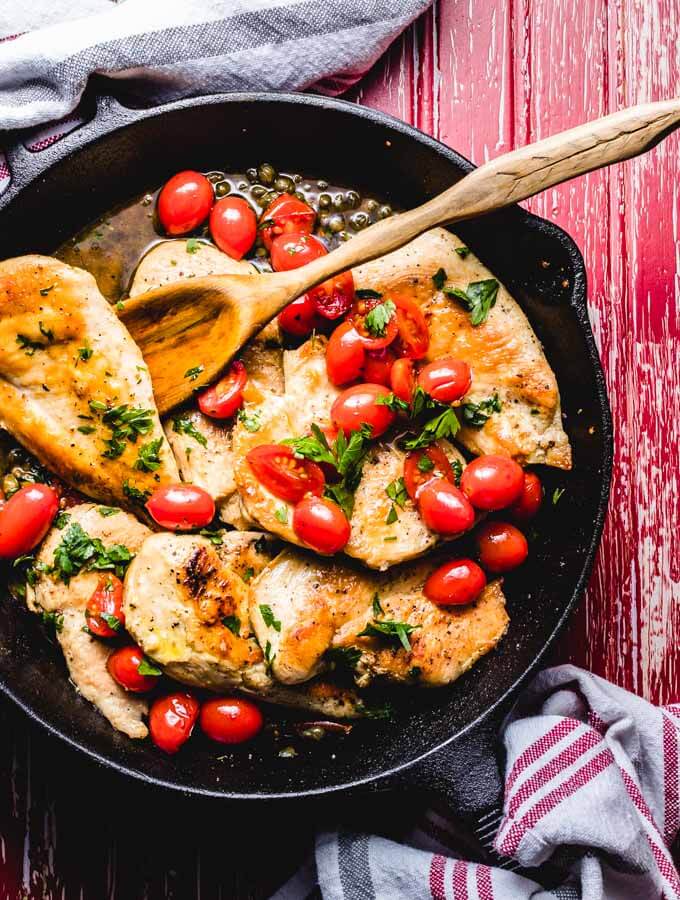 Italian chicken with capers and cherry tomato sauce featured image.