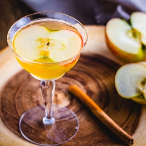 Apple cider cocktail with maple syrup and bourbon featured image.