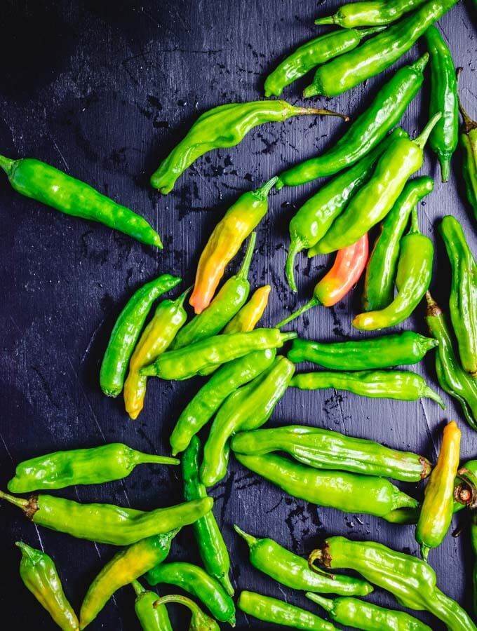 Raw shishito peppers.