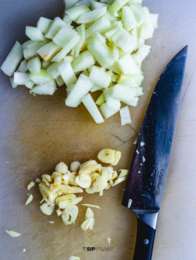 Chopped garlic and onions.