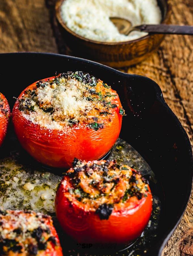 Easy stuffed tomatoes with ricotta salata and parsley final image.