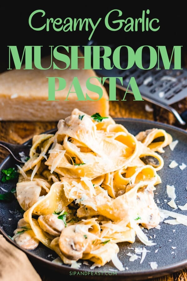 Mushroom pasta Pinterest image.