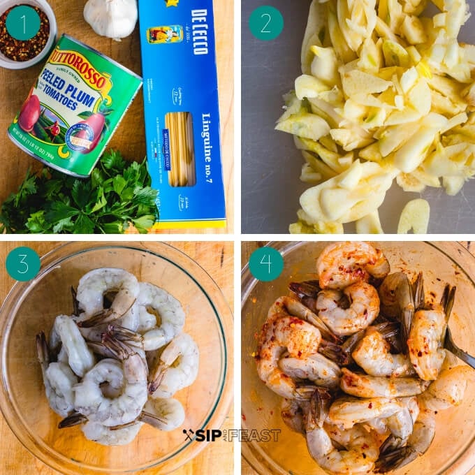 Shrimp fra Diavolo process shot collage group number one.