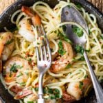 Lemon garlic shrimp pasta Pinterest image.