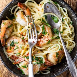 Lemon garlic shrimp pasta featured image.