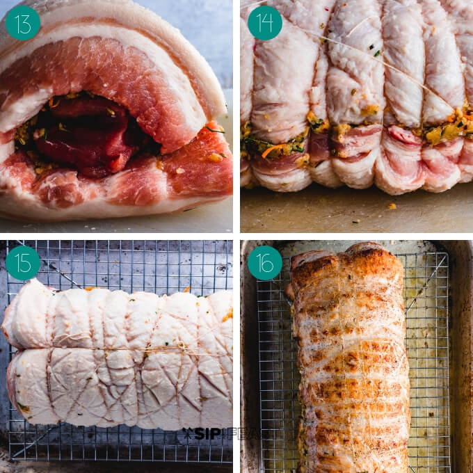 Porchetta roast process shot collage group four.