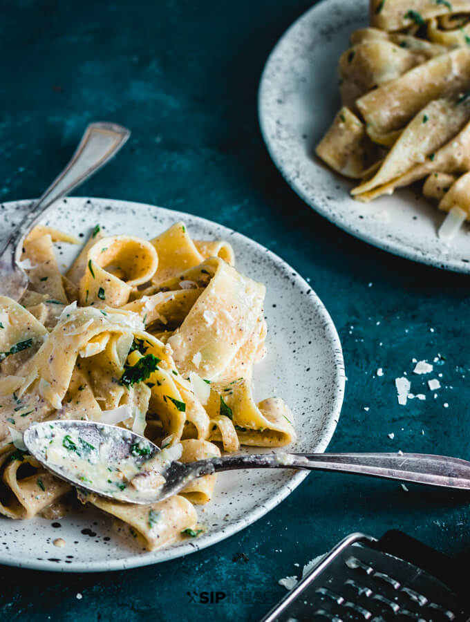 Plated Walnut Sauce Pasta.