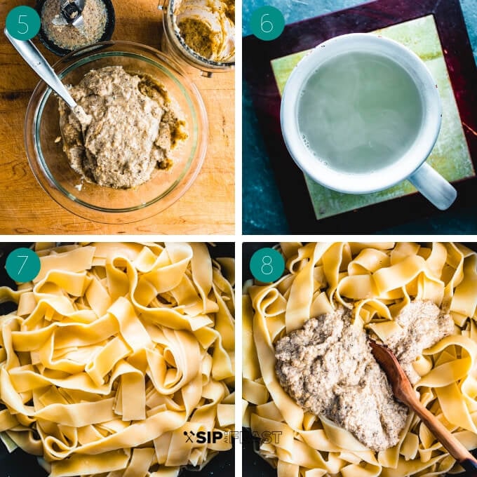 Walnut sauce pasta process shot collage group number two.