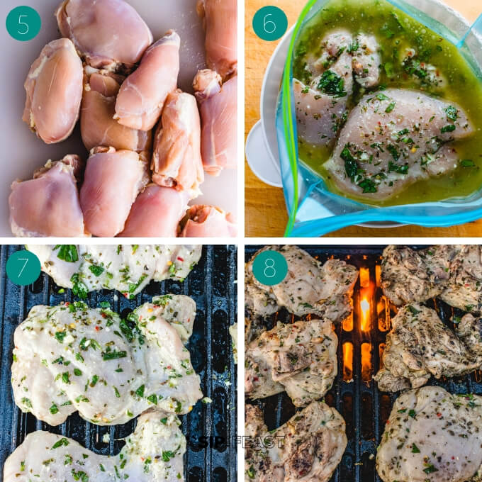 Grilled chicken thighs process collage number two.