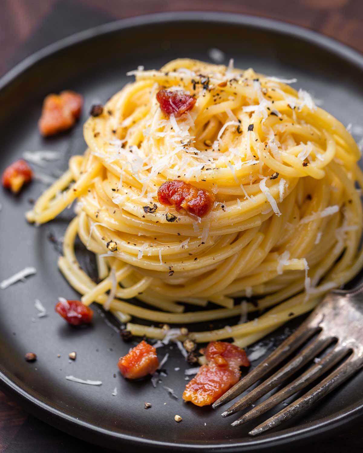 Spaghetti Carbonara With Guanciale And Pecorino - Sip and Feast