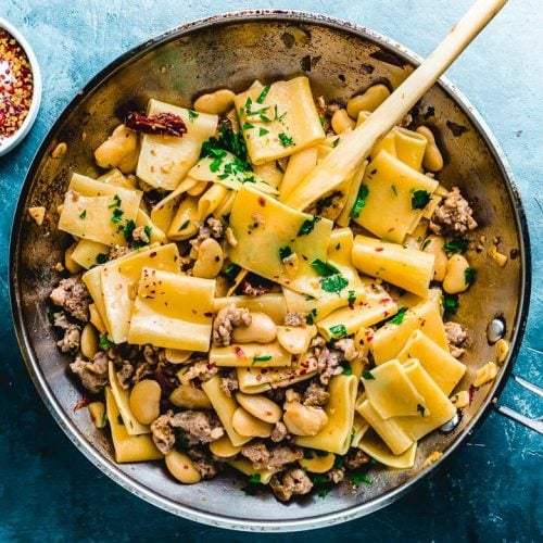 Paccheri Pasta With Butter Beans And Italian Sausage Sip and Feast