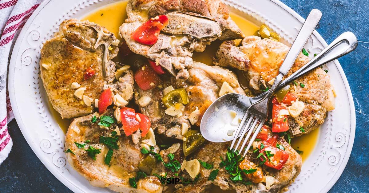 Pork Chops With Vinegar Peppers In A Simple Sauce Sip and Feast