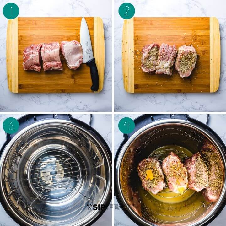 Instant Pot pulled pork recipe process shot collage group number one.