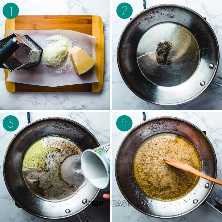 Cacio e pepe proces shot collage groep nummer één.