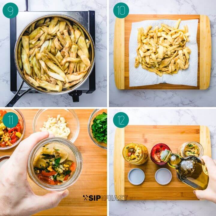 Italian Pickled Eggplant - sipandfeast.com #pickledeggplant #eggplant #italianrecipes Recipe process shot collage group number three.