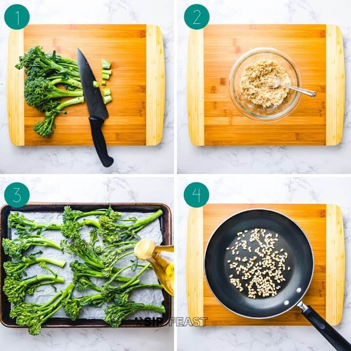 Roasted broccoli with seasoned breadcrumbs recipe process shot collage group one.