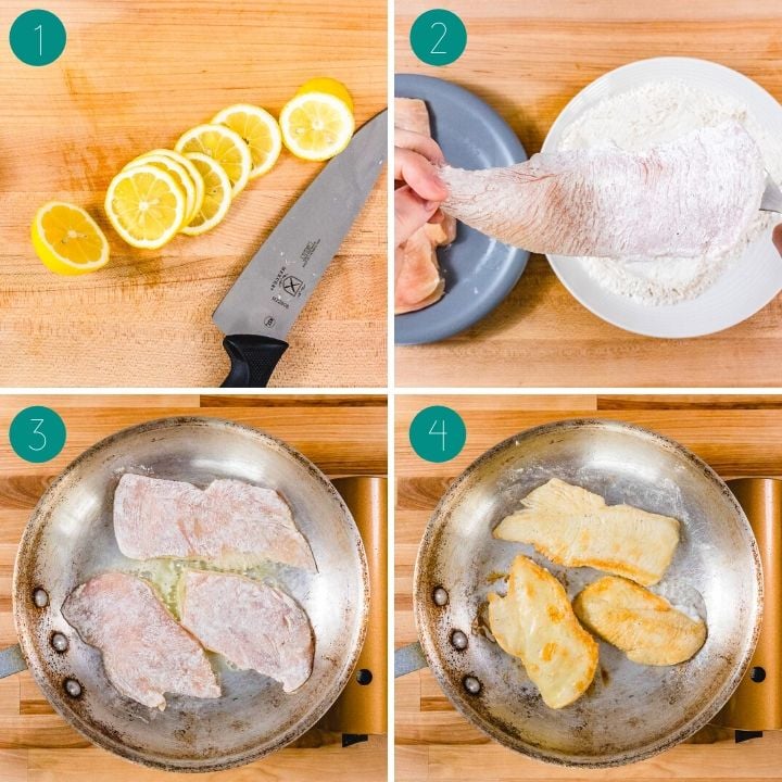 Chicken Piccata recipe process shot collage number one.