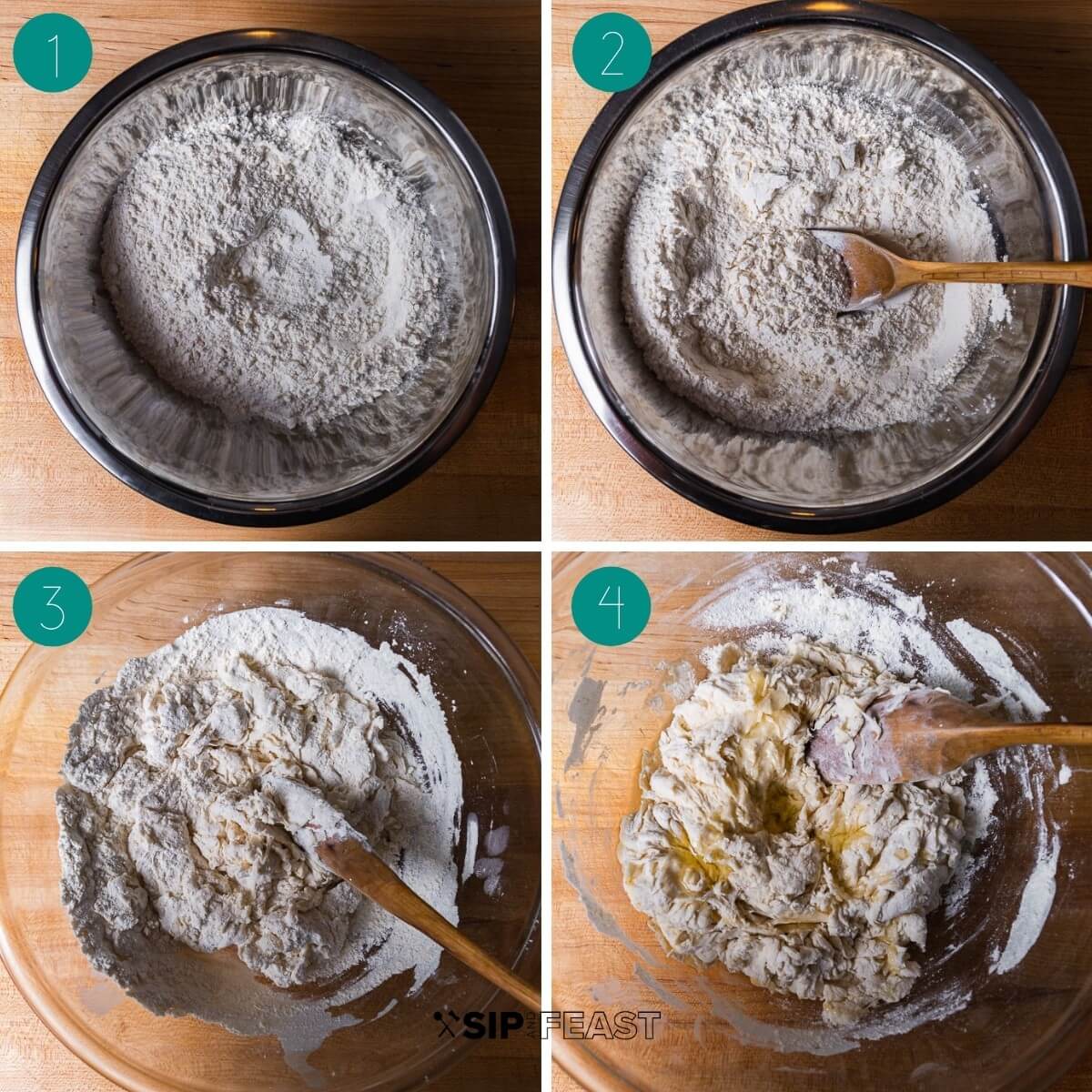New York pizza dough recipe process shot collage group number one.