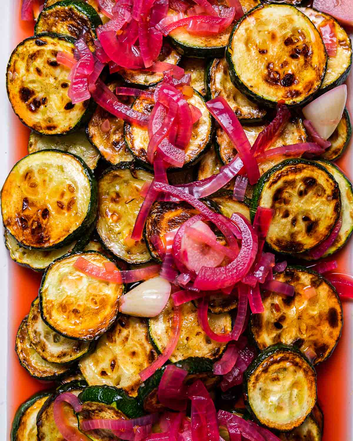 Overhead shot of sweet and sour zucchini.