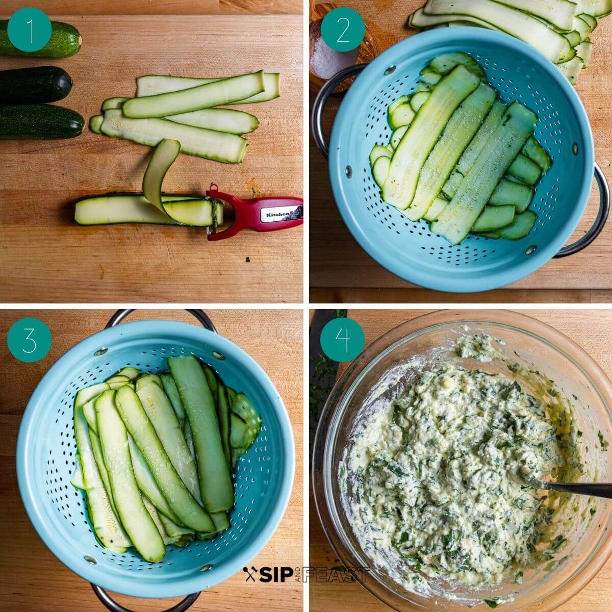 Zucchini rollatini recipe process shot collage group number one.