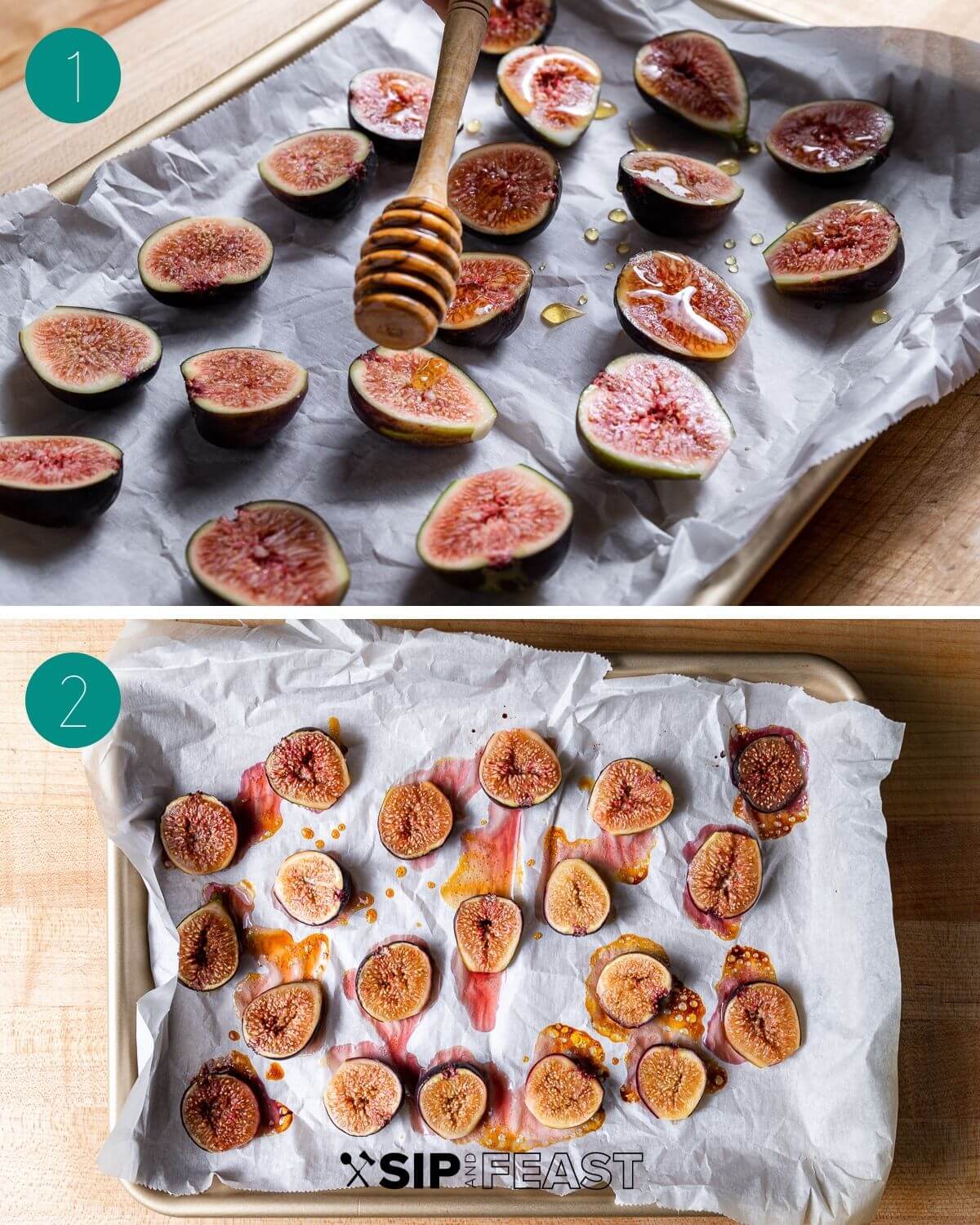 Roasted fig salad process shot collage group number one.