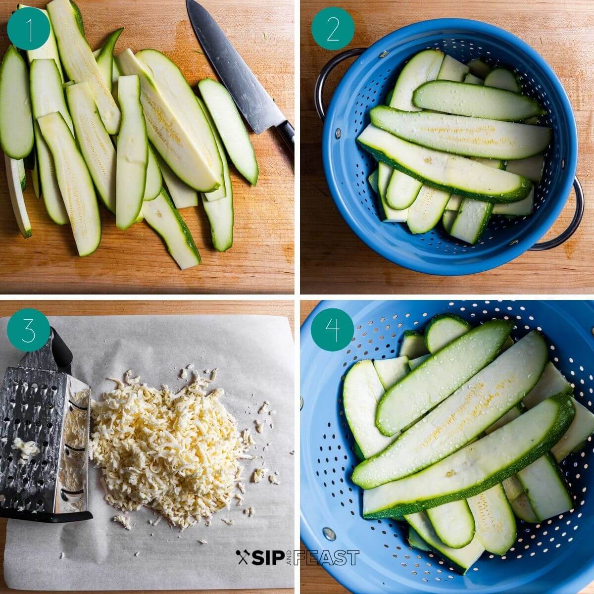 Zucchini alla Parmigiana recipe process shot collage group number one.