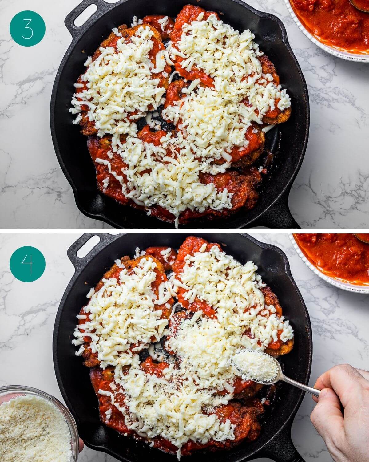 Chicken parmigiana recipe process shot collage group number two.