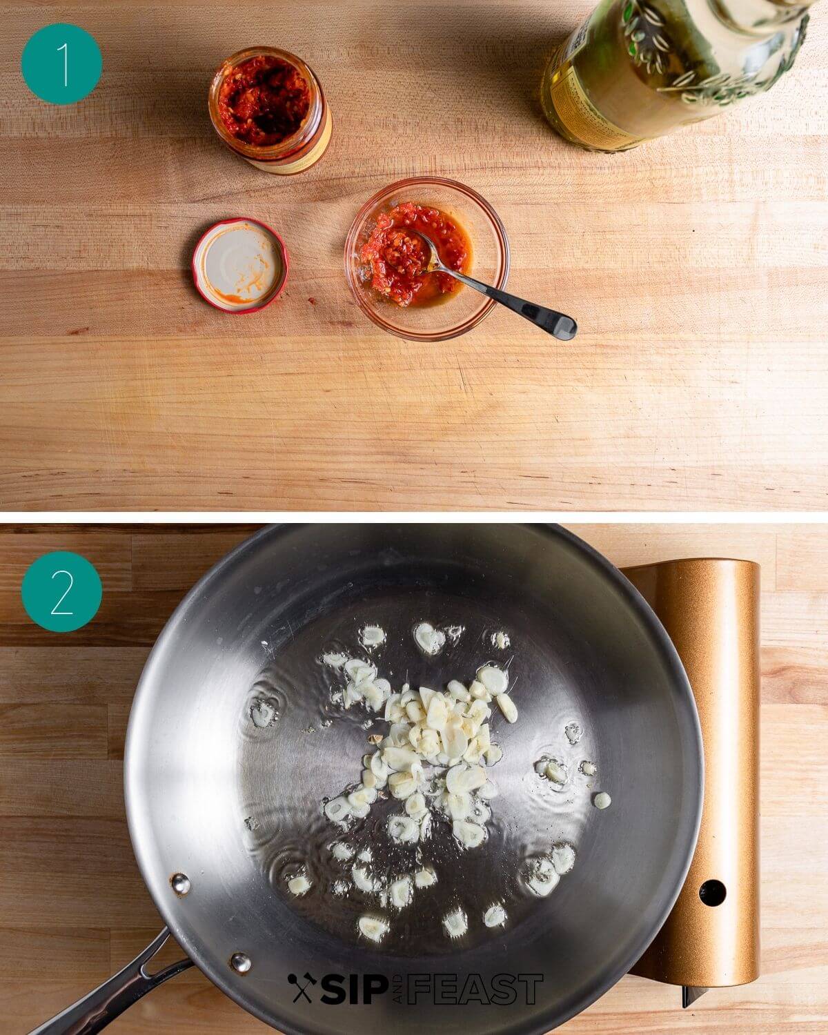 Eggs in purgatory recipe process shot collage group number one.