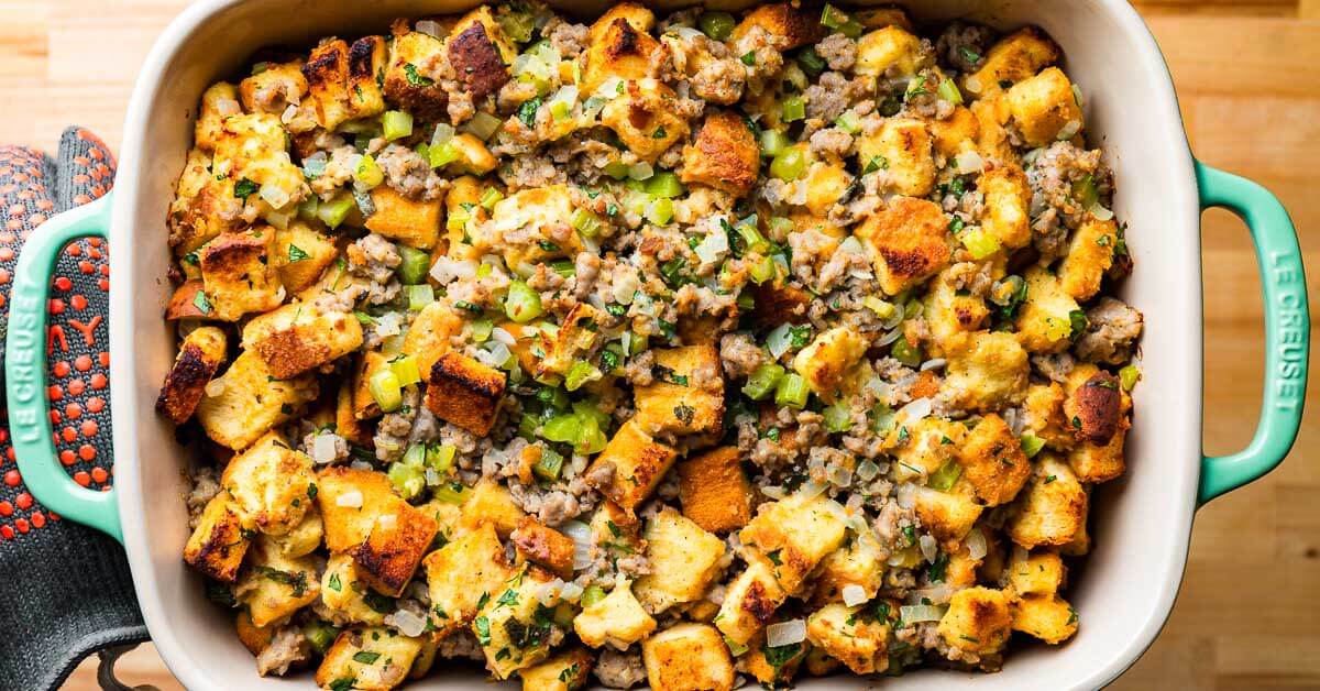 Italian Sausage Stuffing with Parmesan - Sip and Feast