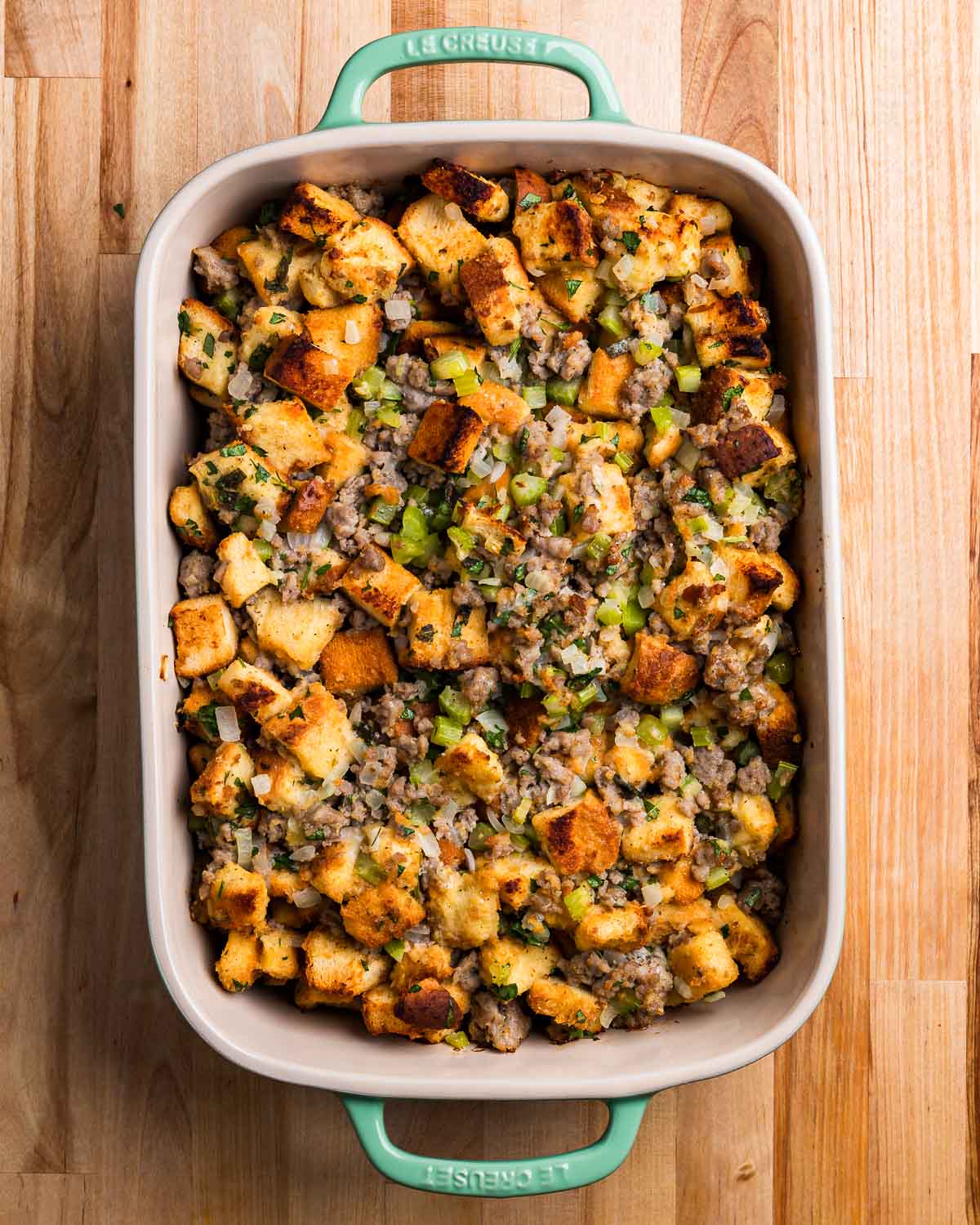 Italian Sausage Stuffing with Parmesan - Sip and Feast