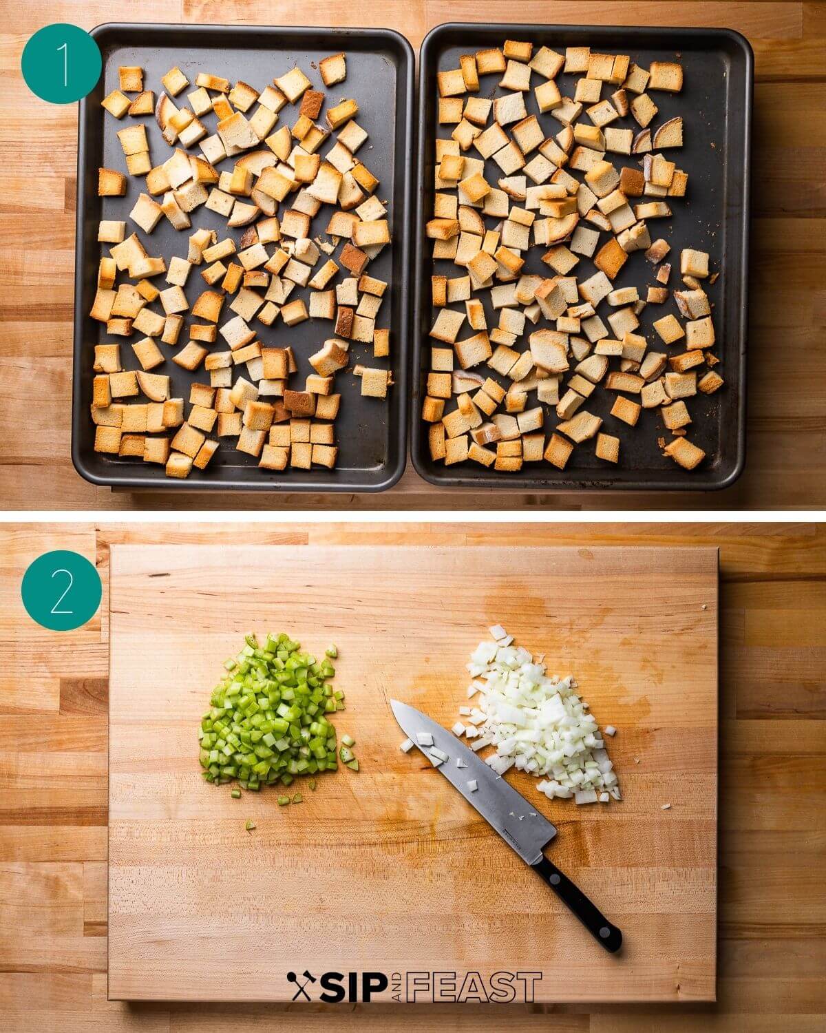 Italian sausage stuffing with parmesan recipe process shot collage group number one.