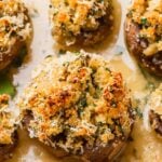 Italian stuffed mushrooms Pinterest image.