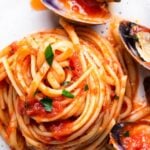 Linguine with red clam sauce Pinterest image.