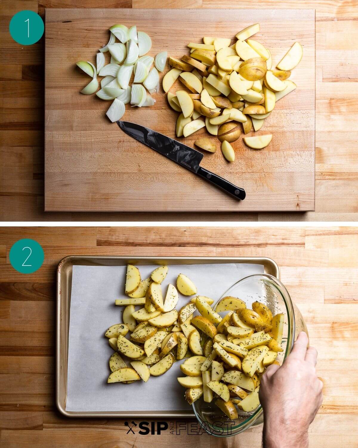 Italian sausage and potatoes recipe process shot collage group number one.