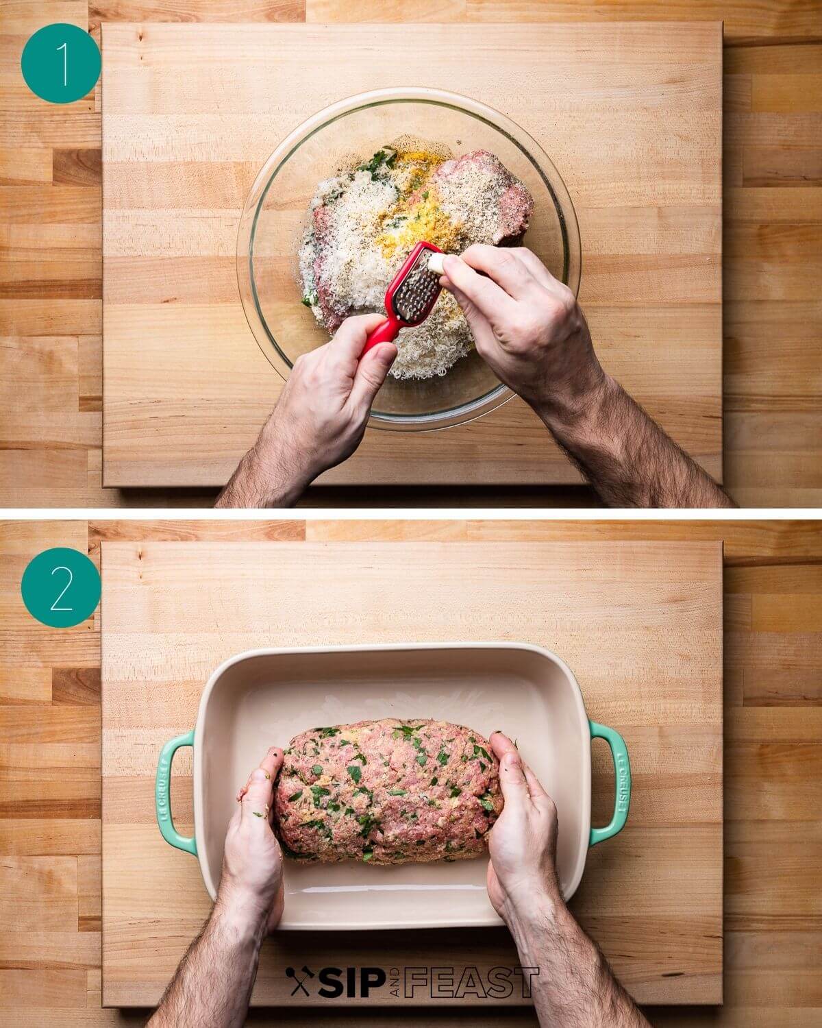 Italian meatloaf recipe process shot collage group number one.