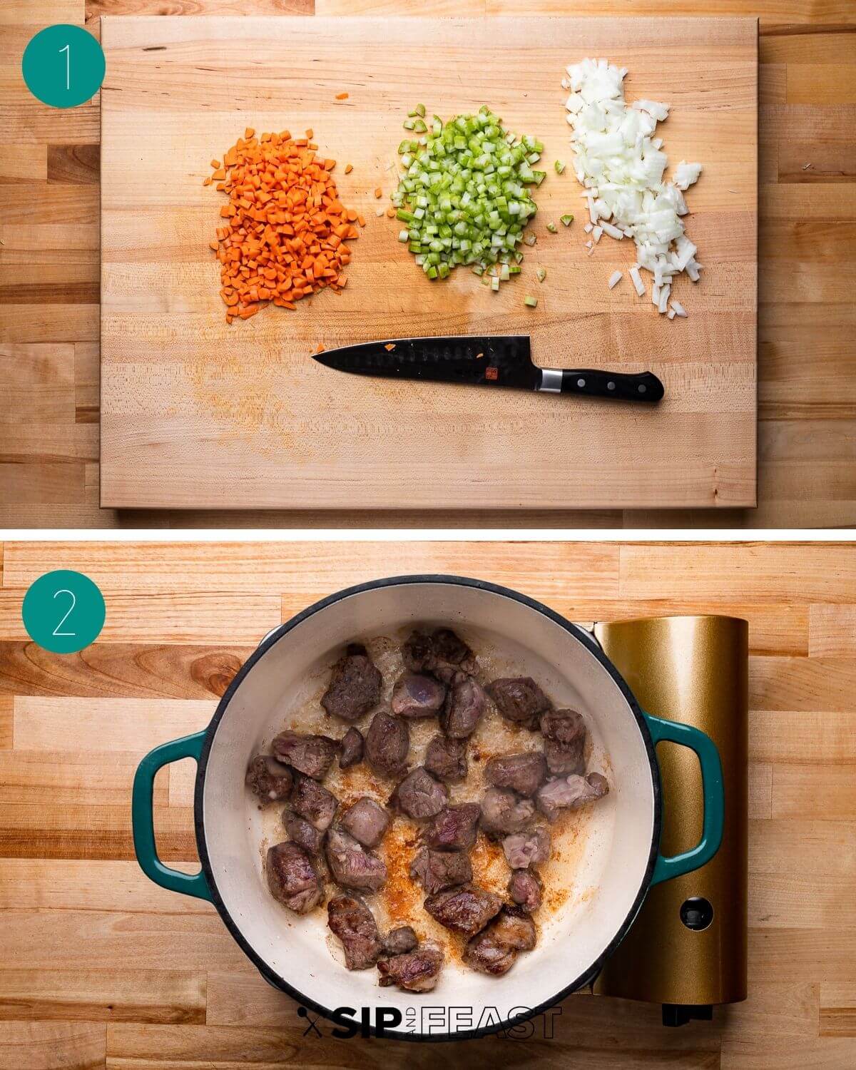 Lamb ragu recipe process shot collage group number one.