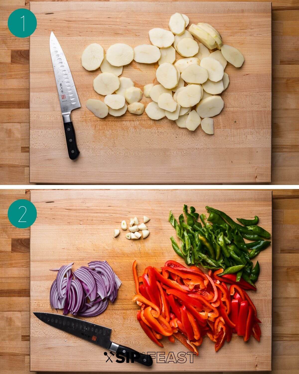 Calabrian style potatoes and peppers recipe process shot collage group number one.