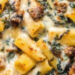 Creamy mushroom pasta bake Pinterest image.