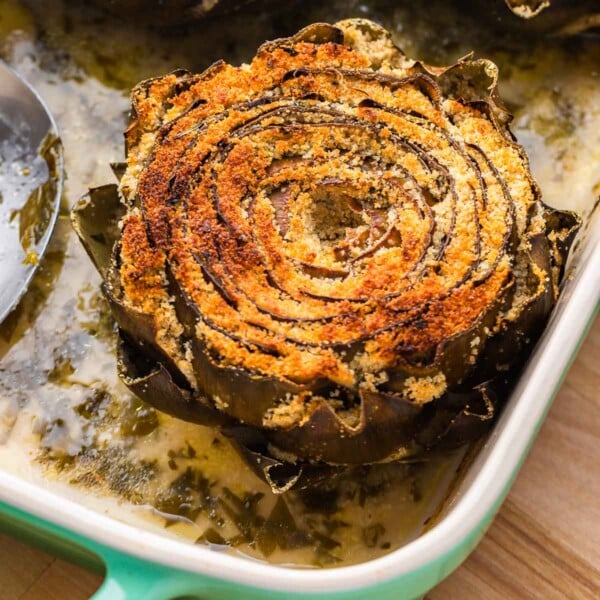 Stuffed artichokes recipe featured image.