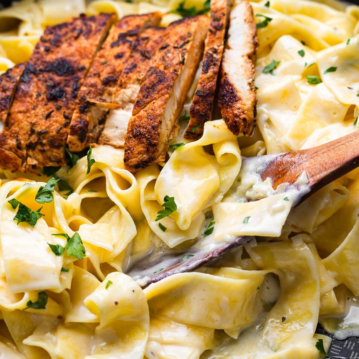 Chicken Alfredo Pasta - With Spicy Blackened Chicken - Sip and Feast