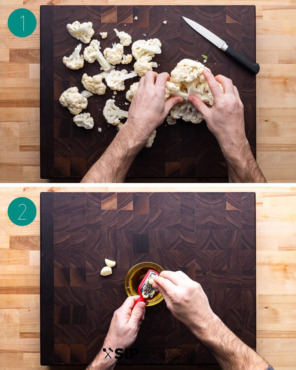 Baked cauliflower with cheese and breadcrumbs recipe process shot collage group number one.