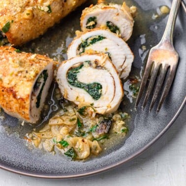 Chicken Involtini with Mushrooms, Fontina, and Spinach - Sip and Feast