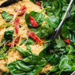 Spinach sun dried tomato pasta Pinterest image.